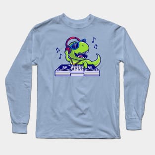 Cute Dinosaur Playing Dj Music Cartoon Long Sleeve T-Shirt